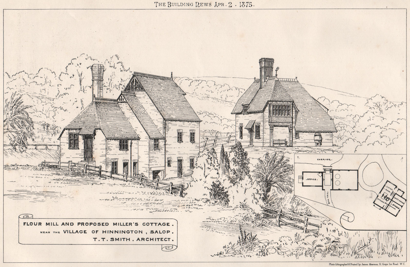 Flour Mill & miller's cottage, Hinnington, Shropshire; T.T. Smith Archt 1875